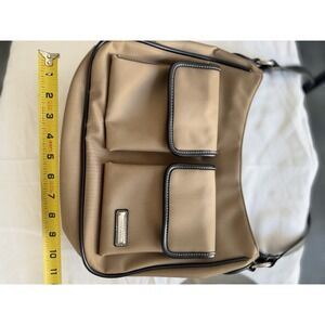 Rosetti Tan Beige Woven Shoulder Bag with Zipper Accent Tote Zip Closure